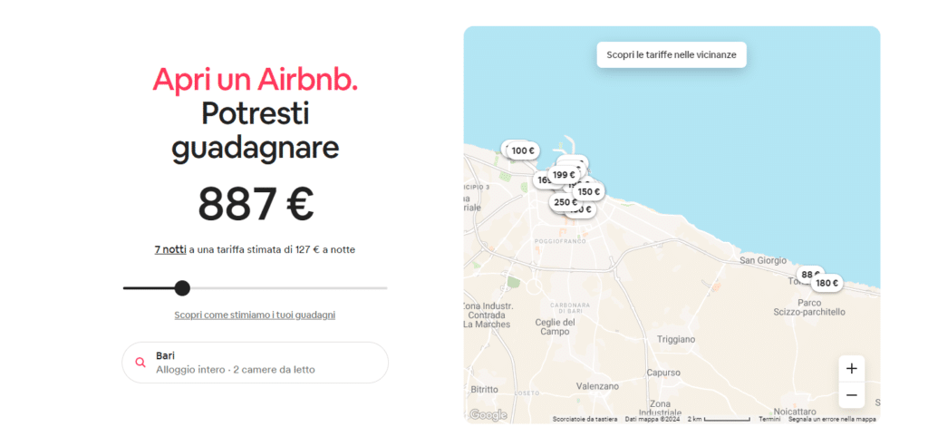 Schermata Sito Airbnb